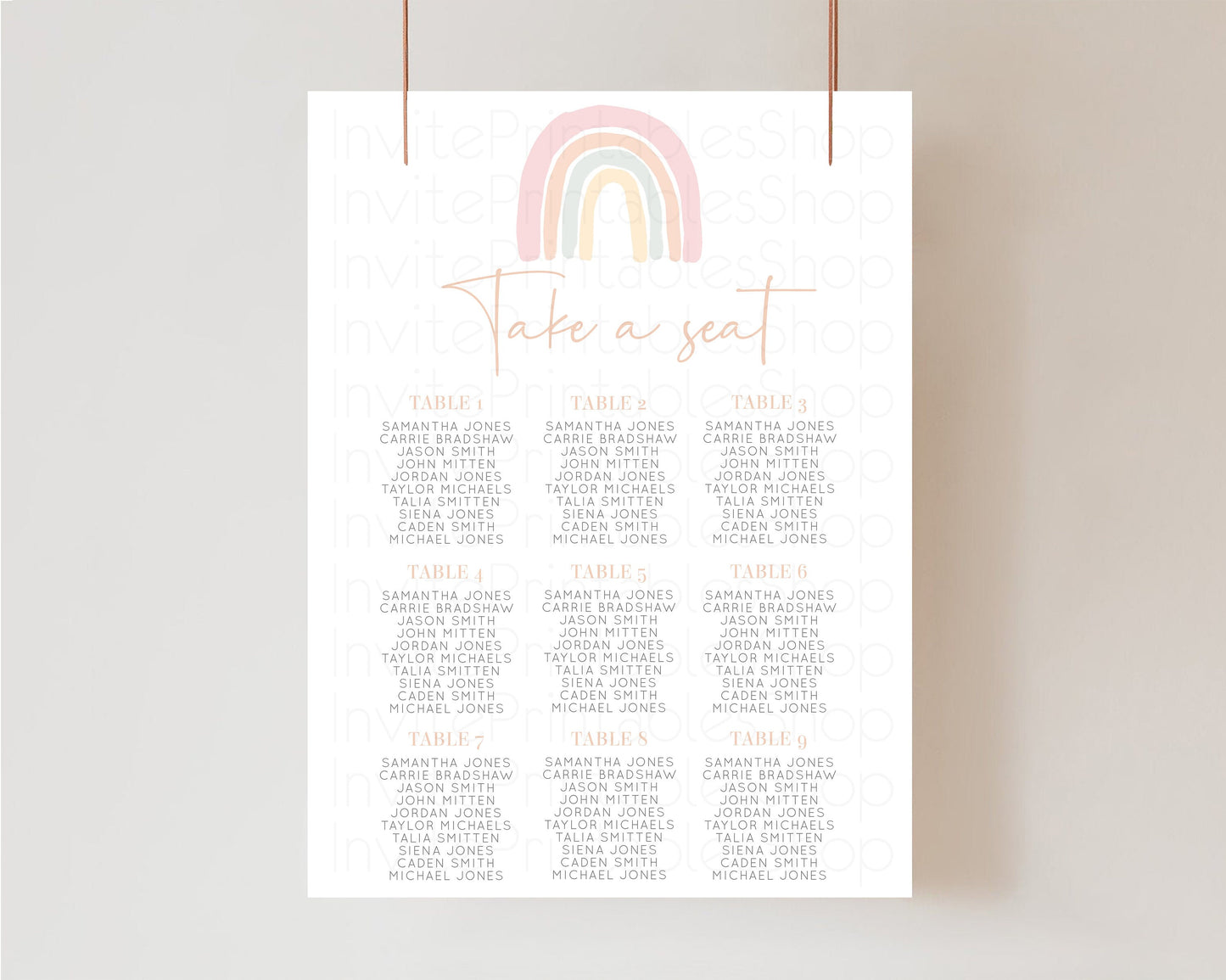 Rainbow Seating Chart Pastel Rainbow Seating Sign Splash Pastel Colors Seating Board for Christening Birthday Baptism Baby Boho Rainbow 14