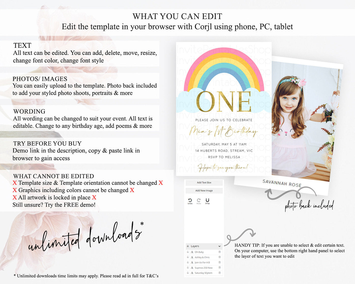 Pastel Rainbow Birthday Invitation Pastel Rainbow Invitation Rainbow Invitation Pastel Invitation Boho Rainbow 1st First Birthday D10211