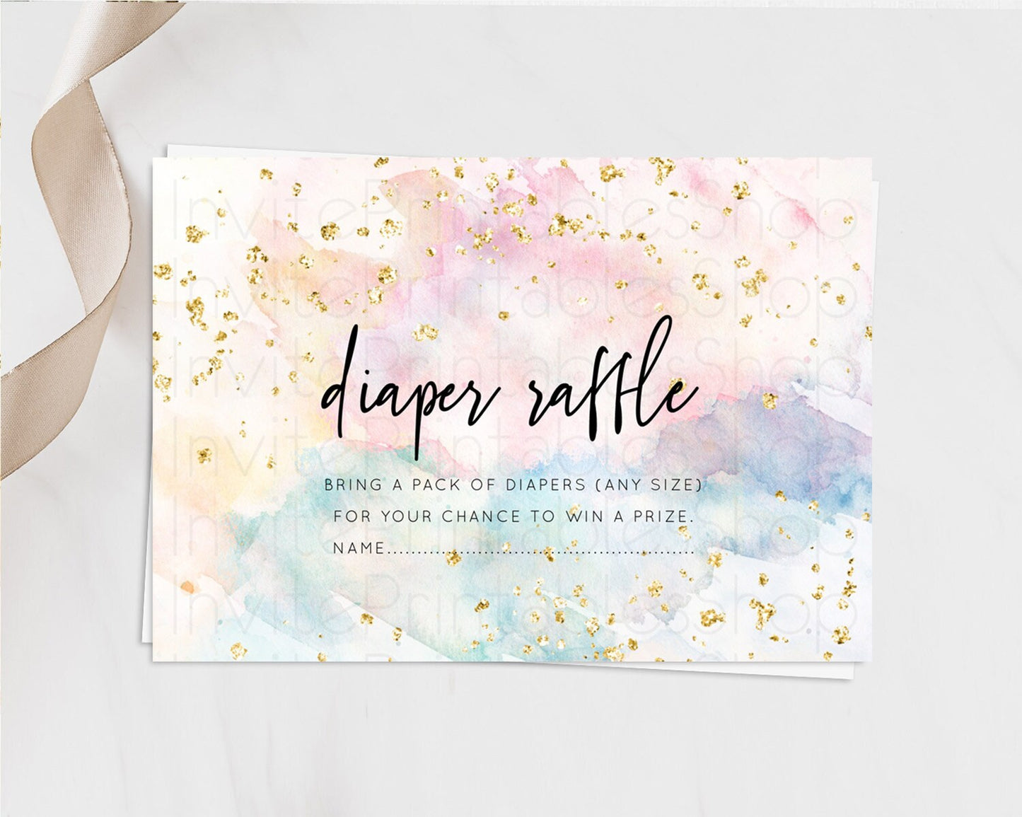 Pastel Diaper Raffle Card Pastel Rainbow Diaper Raffle Insert Colorful Ombre Watercolor Diaper Ticket Confetti Glitter Raffle Game D10276