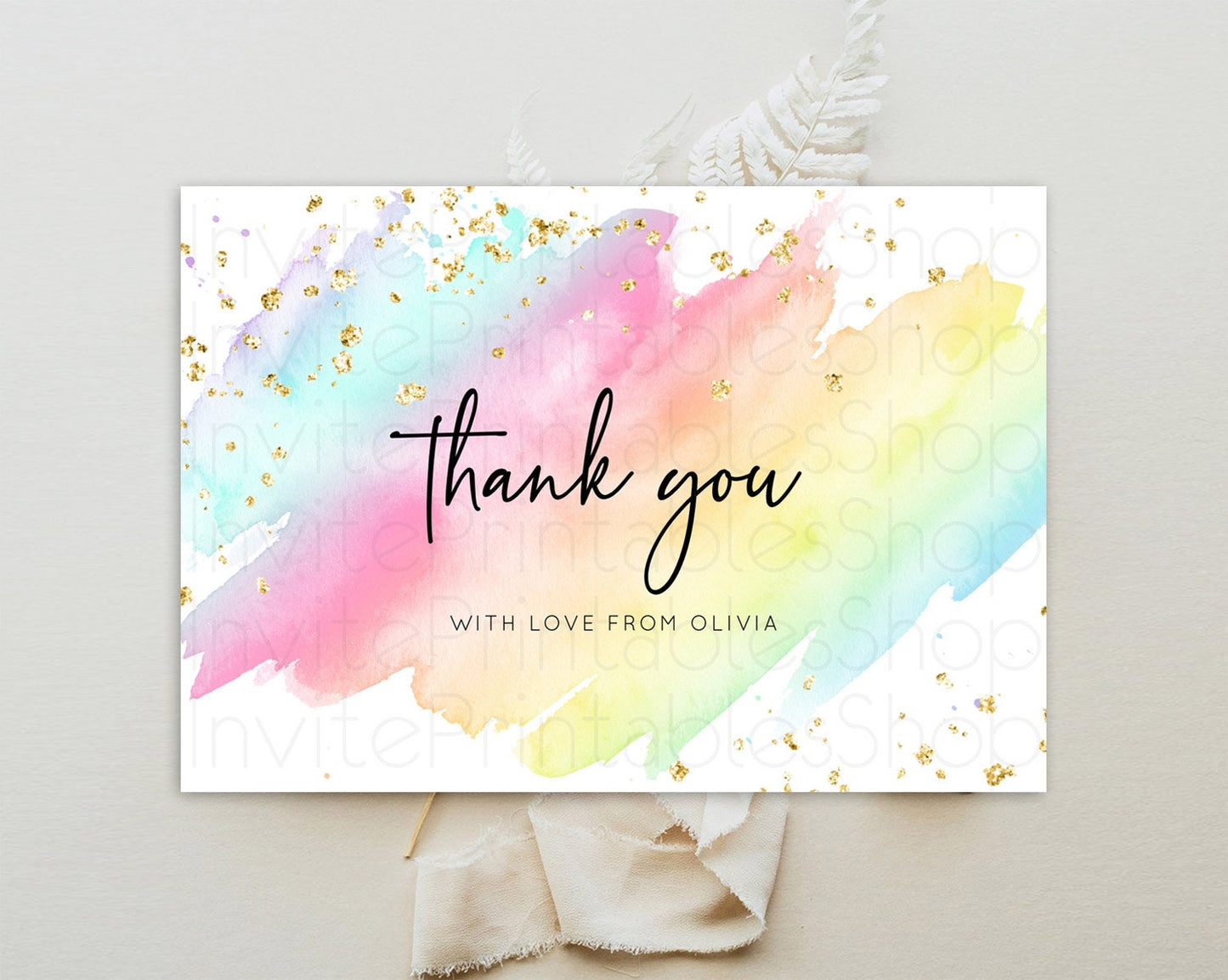 Pastel Thank You Rainbow Thank You Card Colorful Pastel Birthday Thank You Card Confetti Watercolor Pastel Teacher Thank You Cards D10495