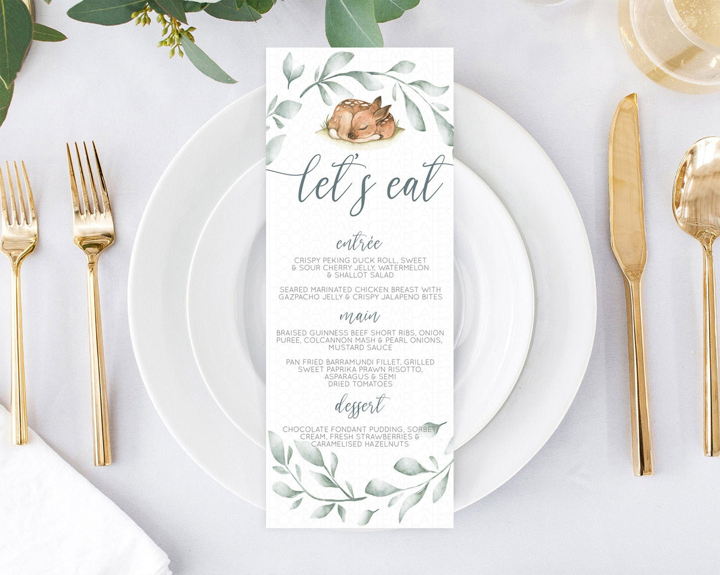 Editable Fawn Menu Deer Menu Template Pastel Floral Deer Table Decor Enchant