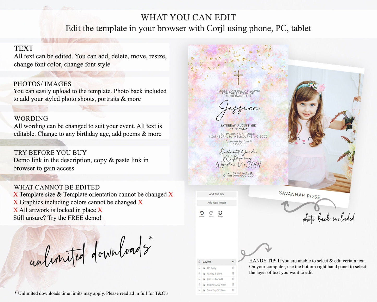 Pastel Baptism Invitation Pastel Colors Watercolor Baptism 1st Birthday Party Gold Ombre Pastel Rainbow Christening Holy Communion D10649
