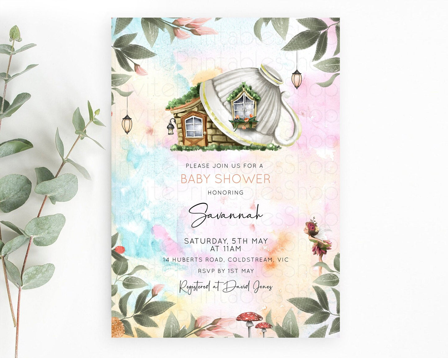 Fairy Baby Shower Invitation Pastel Fairy Invites Fairy Tea Party Fairy Garden Theme Secret Garden Enchanted Garden Floral Butterfly D10555