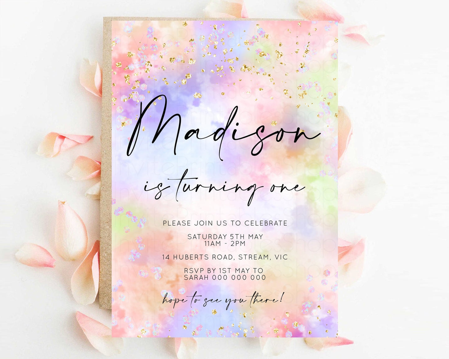 Rainbow Birthday Invitation Pastel Birthday Invitation Ombre Rainbow Invite Colorful Watercolor Invite Glitter Cloud Invite 1st 2nd 3rd K589