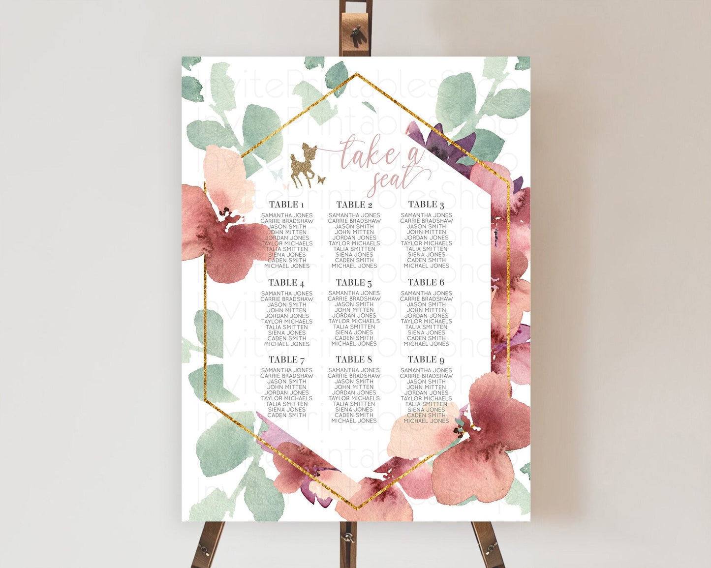 Fawn Seating Chart Deer Seating Chart Enchanted Forest Party Butterfly Pastel Flowers Whimsical Seating Chart Woodland Seating Sign D10459