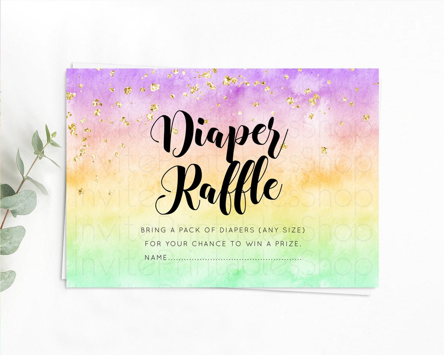 Pastel Diaper Raffle Card Pastel Rainbow Diaper Raffle Insert Colorful Ombre Watercolor Diaper Ticket Confetti Glitter Raffle Game D10512