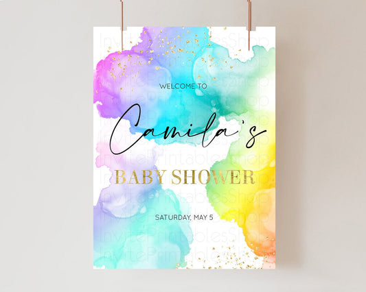 Pastel Baby Shower Welcome Sign Pastel Rainbow Welcome Sign Colorful Rainbow Confetti Watercolor Glitter Décor Pastel  Welcome Sign D10213