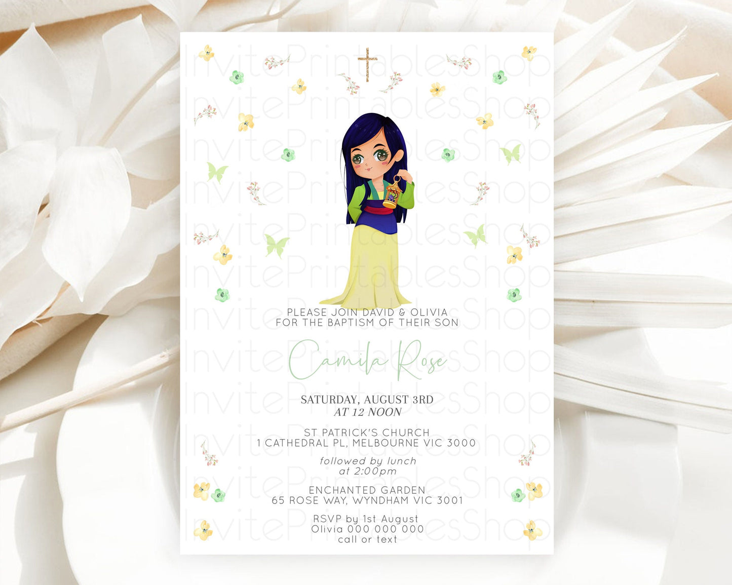 Princess Baptism Invitation Enchanted Castle Baptism 1st Birthday Invitation Royal Party Pastel Floral Secret Garden Christening D10350