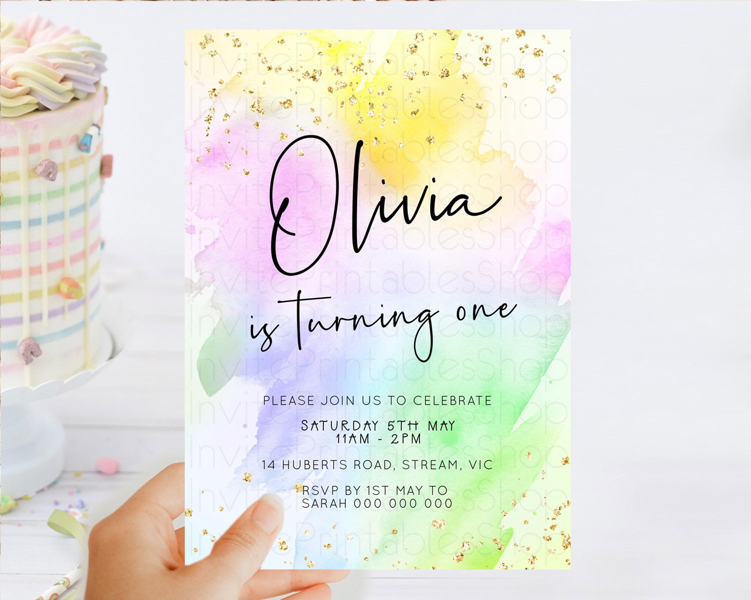 Editable Pastel Birthday Invitation Ombre Watercolor Birthday Invitation Gli