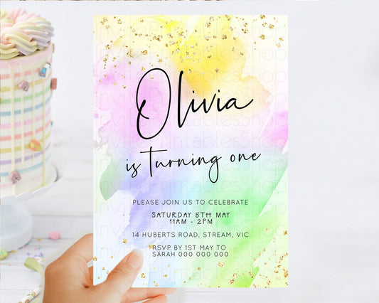 Editable Pastel Birthday Invitation Ombre Watercolor Birthday Invitation Gli