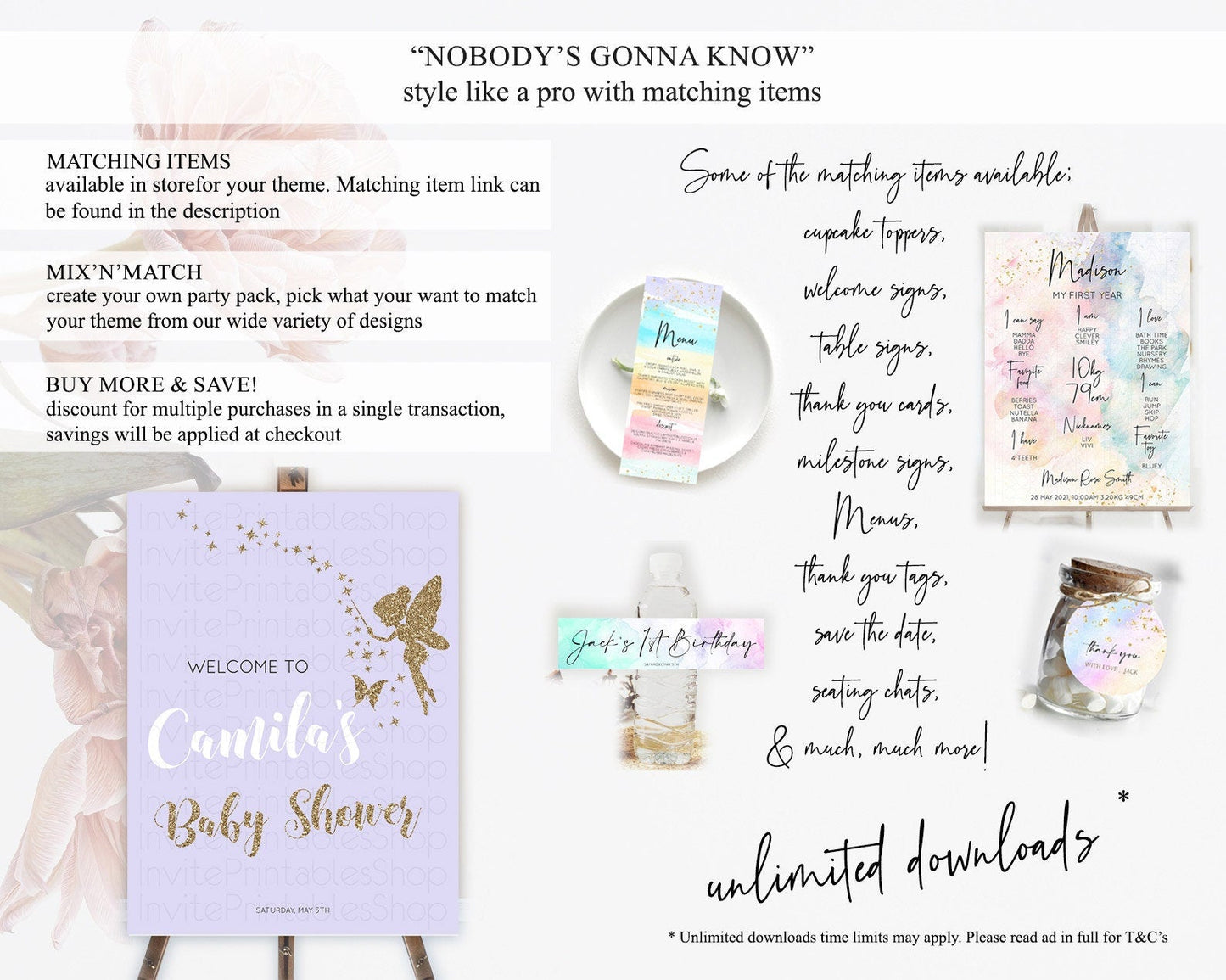 Fairy Baby Shower Welcome Sign Fairy Welcome Board Enchanted Garden Pastel Floral Butterfly Decor Secret Garden Fairy Welcome Sign D10389
