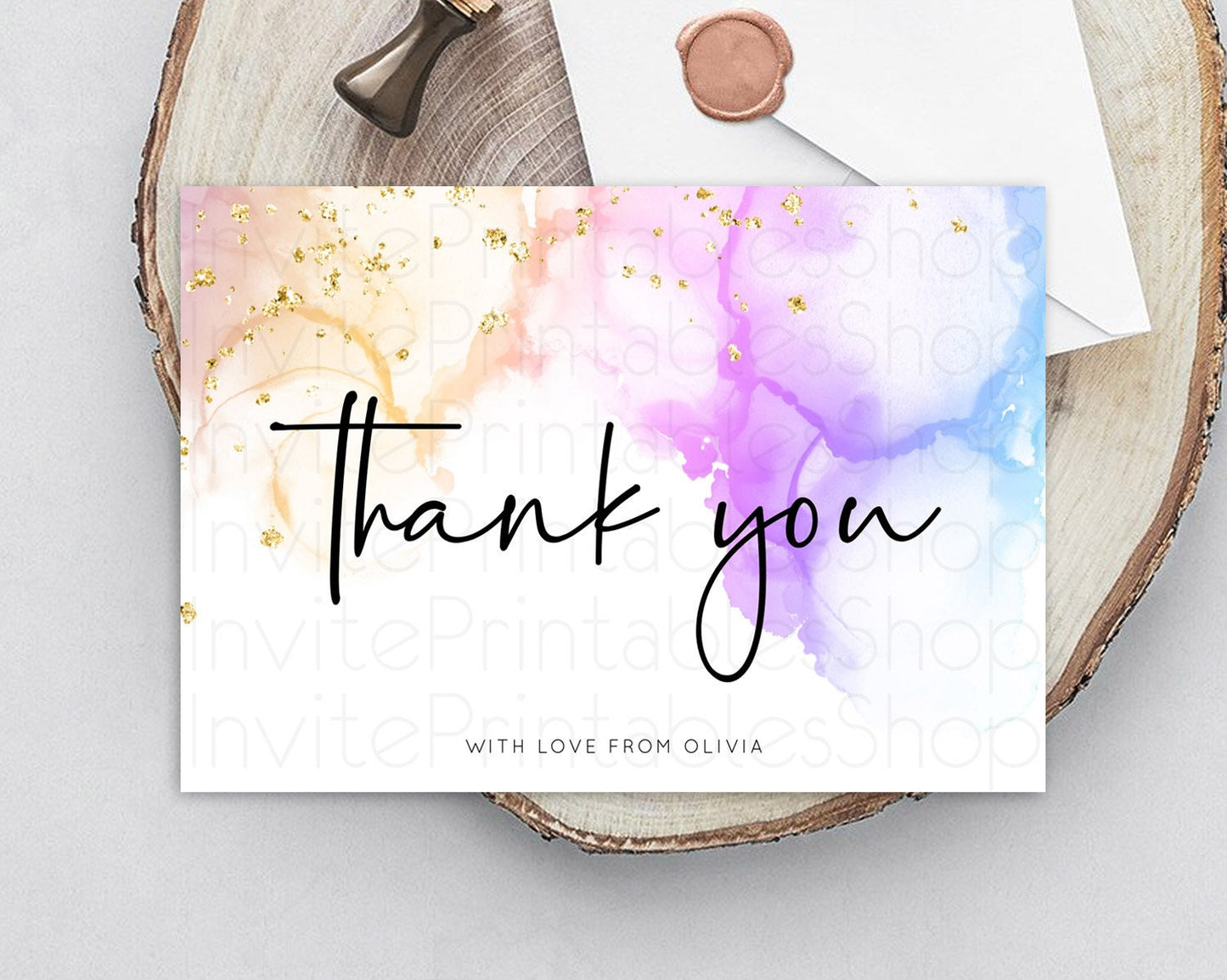 Pastel Thank You Rainbow Thank You Card Colorful Pastel Birthday Thank You Card Confetti Watercolor Pastel Teacher Thank You Cards D10180