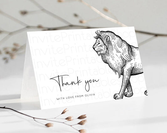 Lion Thank You Lion Thank You Card Lion Party Birthday Thank You Card Safari Lion Cards Dried Palm Fern Lion Teacher Thank You Cards D10246