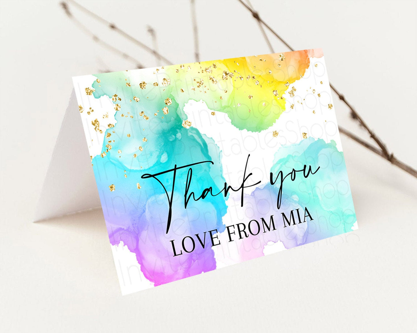 Pastel Thank You Rainbow Thank You Card Colorful Pastel Birthday Thank You Card Confetti Watercolor Pastel Teacher Thank You Cards D10213