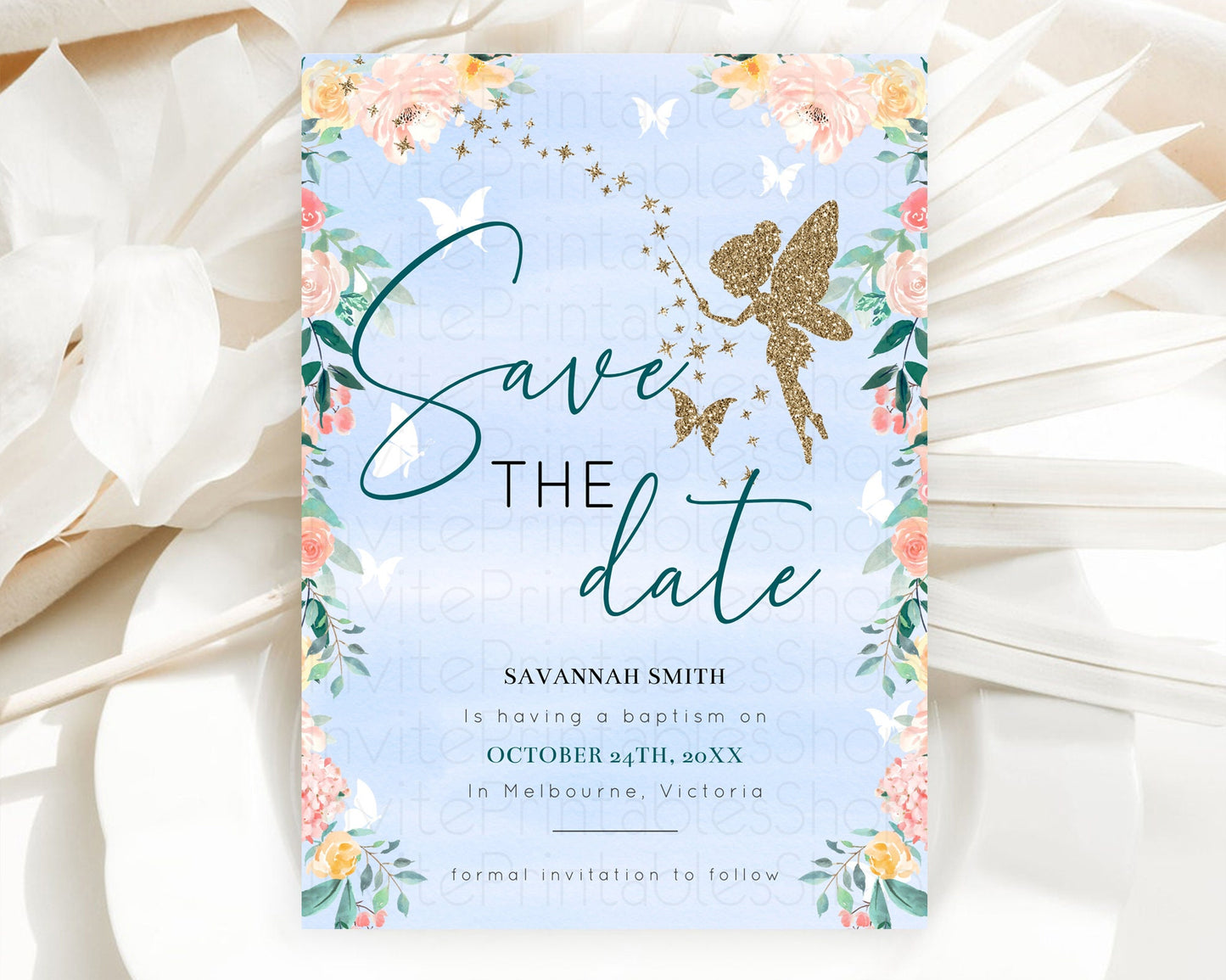 Fairy Save The Date Template Enchanted Garden Pastel Floral Butterfly Party Secret Garden Birthday Baptism Baby Shower Bridal Shower D10794