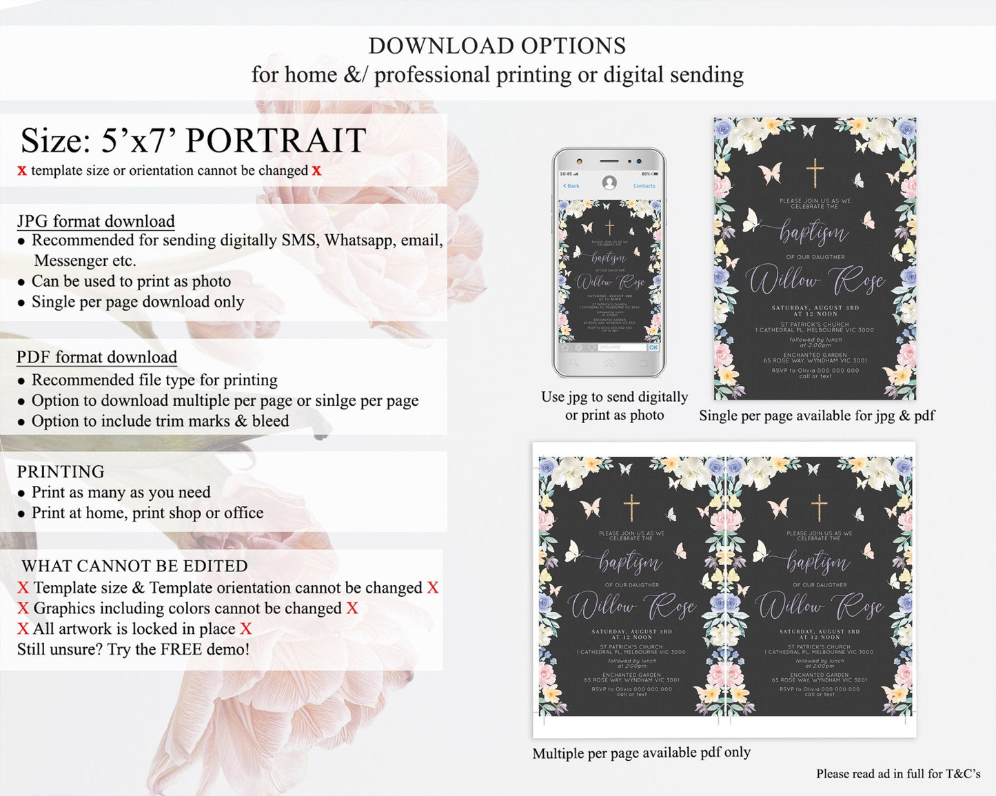 Secret Garden Baptism Invitation Wildflower Baptism Birthday Invite Pastel Flowers Christening Invite Enchanted Garden Boho Floral D10322