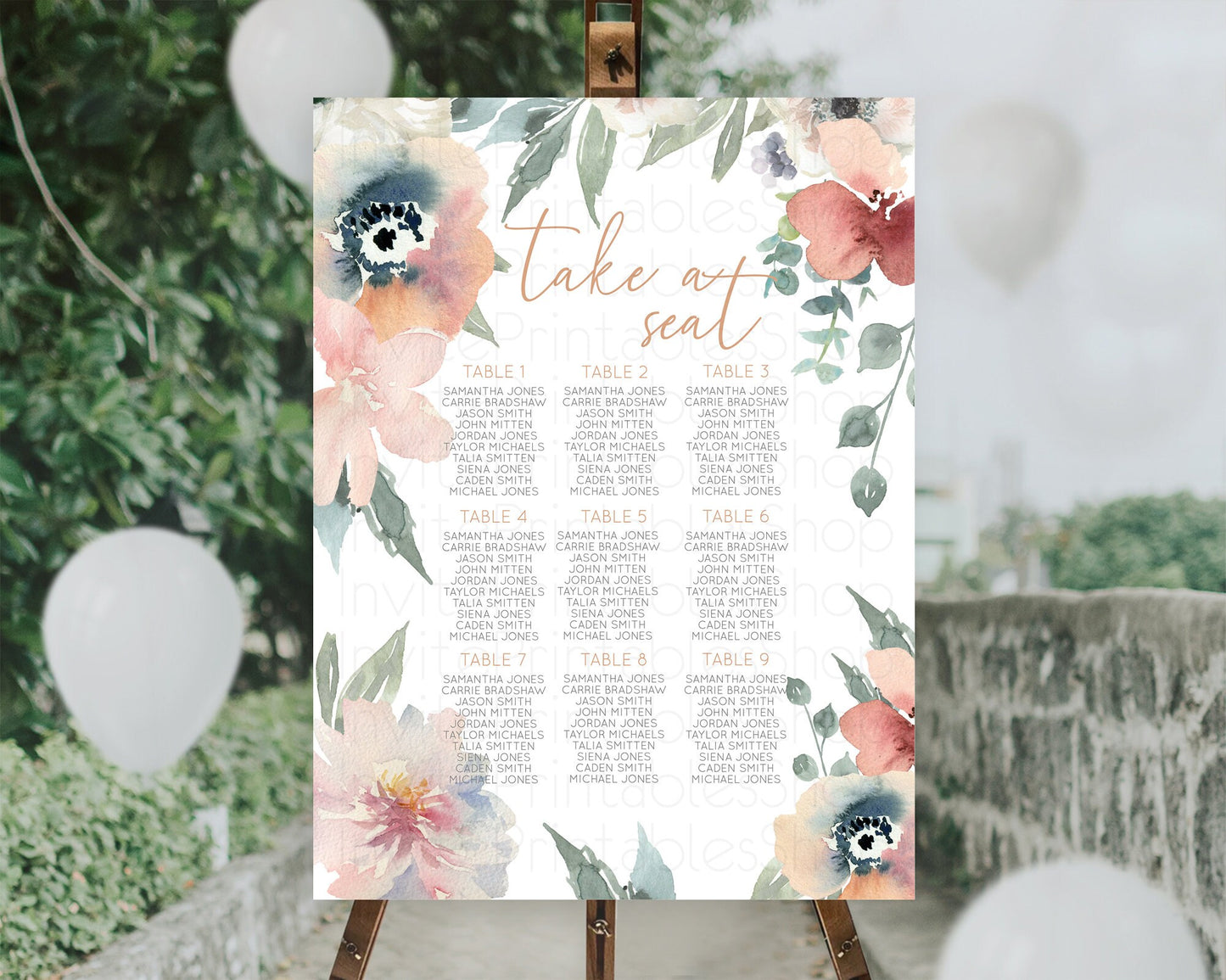 Editable Secret Garden Seating Chart Wildflower Seating Chart Pastel Flowers