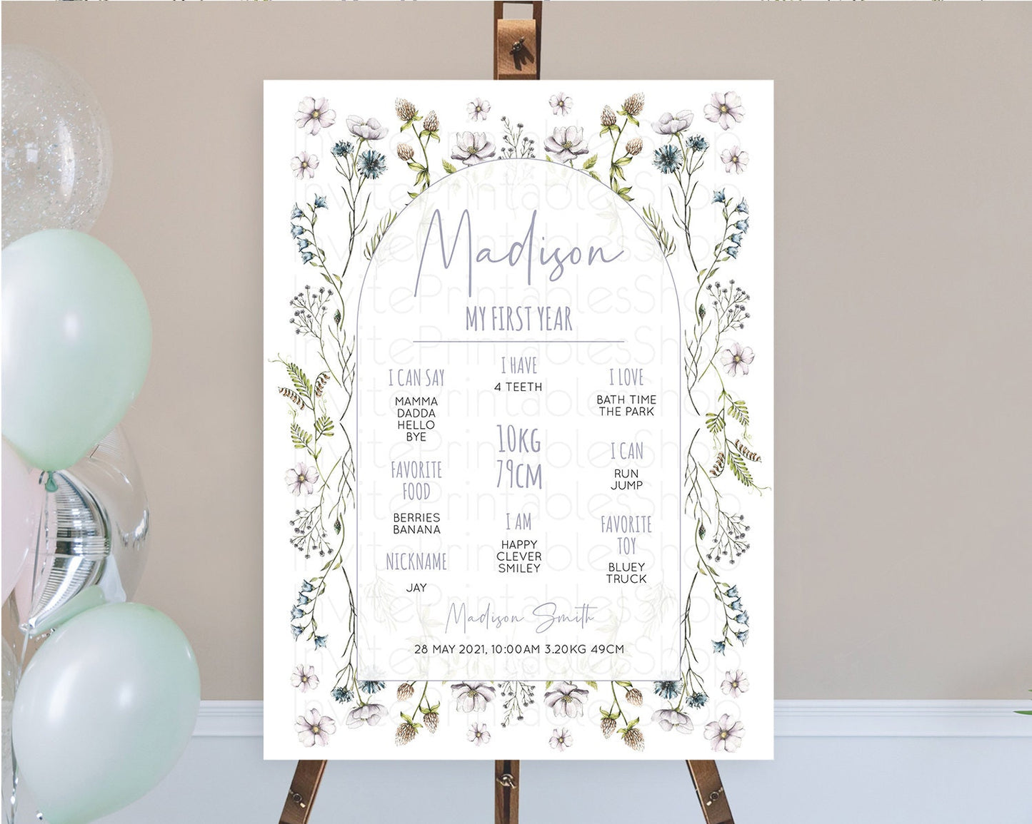 Secret Garden Milestone Board Wildflower First Birthday Milestone Poster Pastel Flowers Milestone Boho Wildflower 1st Birthday Sign D10603