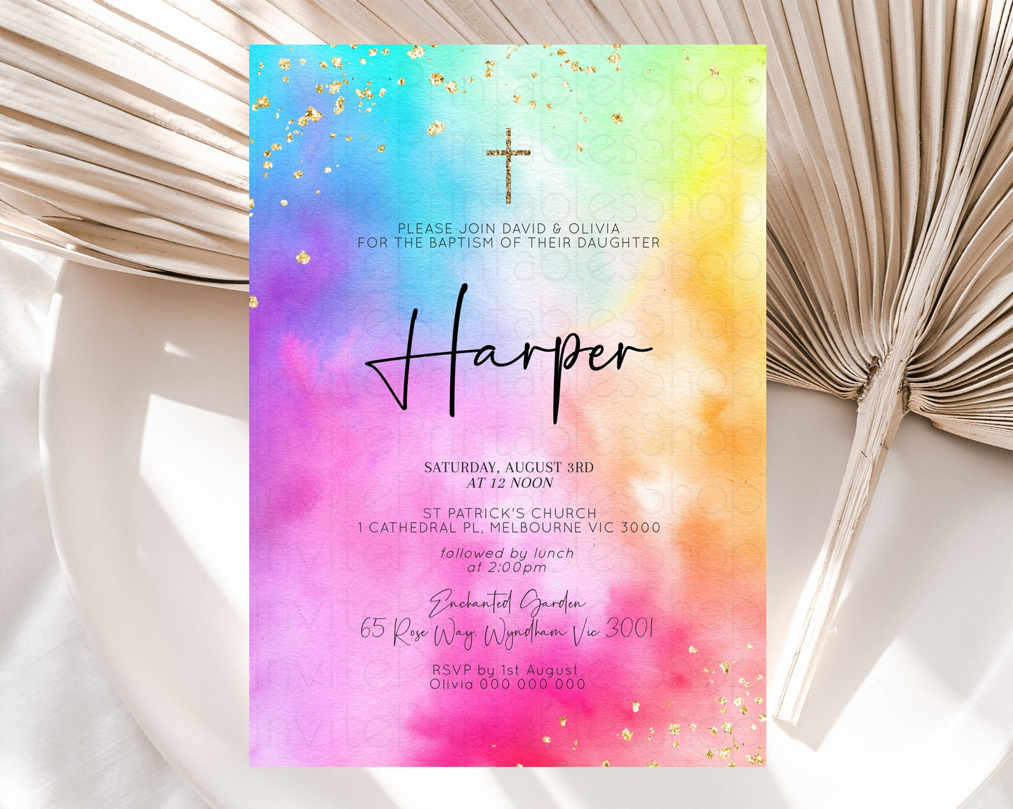 Tie Dye Baptism Invitation Rainbow Baptism 1st Birthday Invitation Pastel Ombre Colorful Christening Invitation Holy Communion D10456