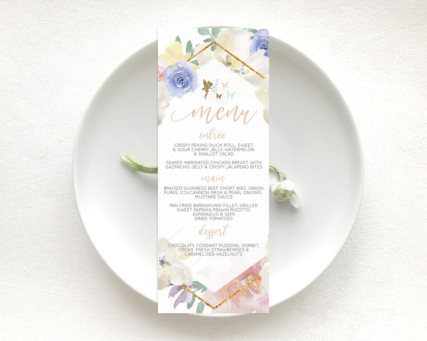 Fairy Menu Fairy Menu Template Enchanted Garden Pastel Floral Butterfly Table Decor Fairy Secret Garden Dinner Dessert Food Menu D10829