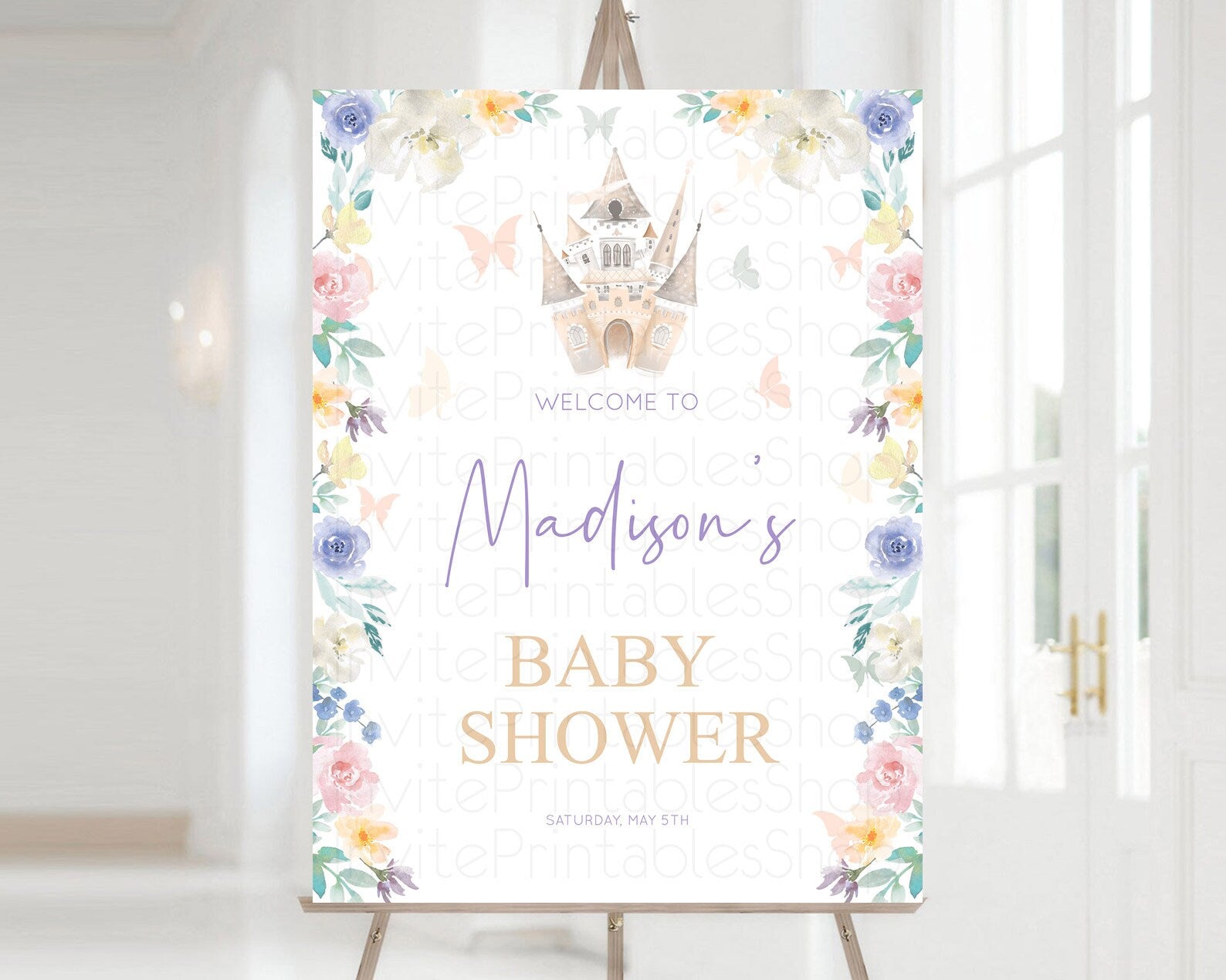 Editable Princess Baby Shower Welcome Sign Castle Welcome Board Secret Garde
