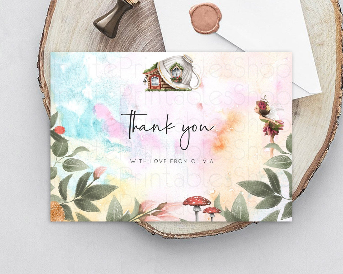 Fairy Thank You Fairy Thank You Card Enchanted Garden Pastel Butterfly Birthday Thank You Floral Secret Garden Teacher Thank You D10555