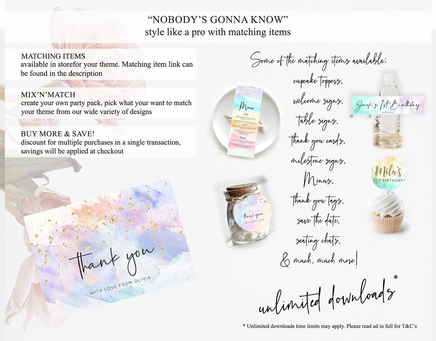 Pastel Thank You Rainbow Thank You Card Colorful Pastel Birthday Thank You Card Confetti Watercolor Pastel Teacher Thank You Cards D10585