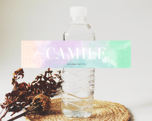 Editable Pastel Water Label Template Pastel Ombre Rainbow Watercolor Colorfu
