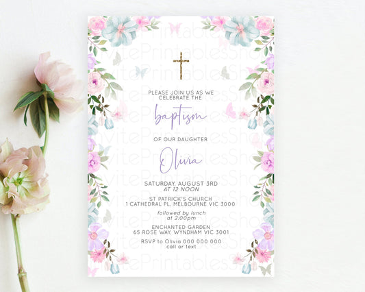 Secret Garden Baptism Invitation Wildflower Baptism Birthday Invite Pastel Flowers Christening Invite Enchanted Garden Boho Floral  D10494