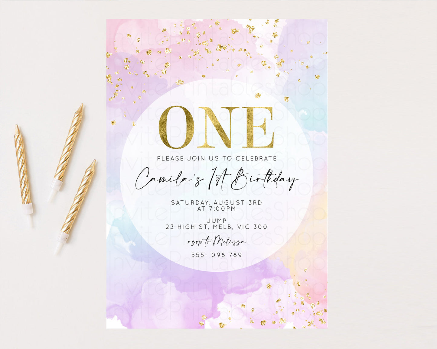 Rainbow Birthday Invitation Pastel Birthday Invitation Ombre Rainbow Invite Colorful Watercolor Invite Glitter Sprinkle Invitation 599v1