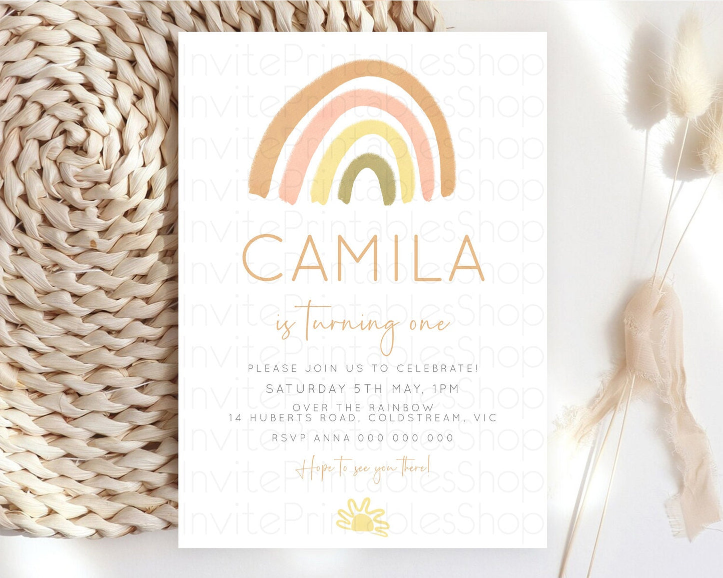 Pastel Rainbow Birthday Invitation Pastel Rainbow Invitation Rainbow Invitation Pastel Invitation Boho Rainbow 1st First Birthday D10684