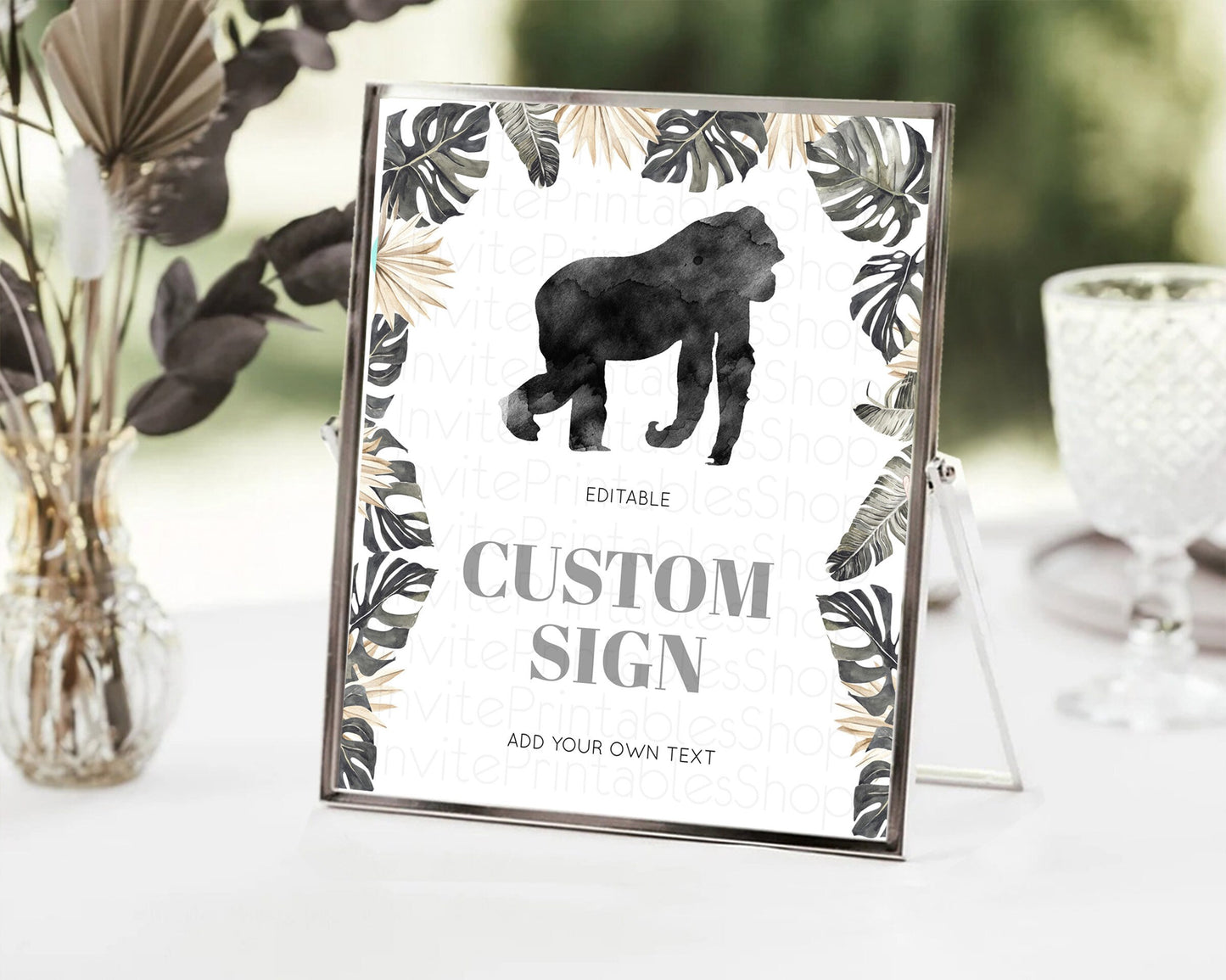 Gorilla Table Sign Decor Gorilla Party Sign Template Safari Adventure Gorilla Minimal Theme 1st Birthday Baptism Baby Shower D10804