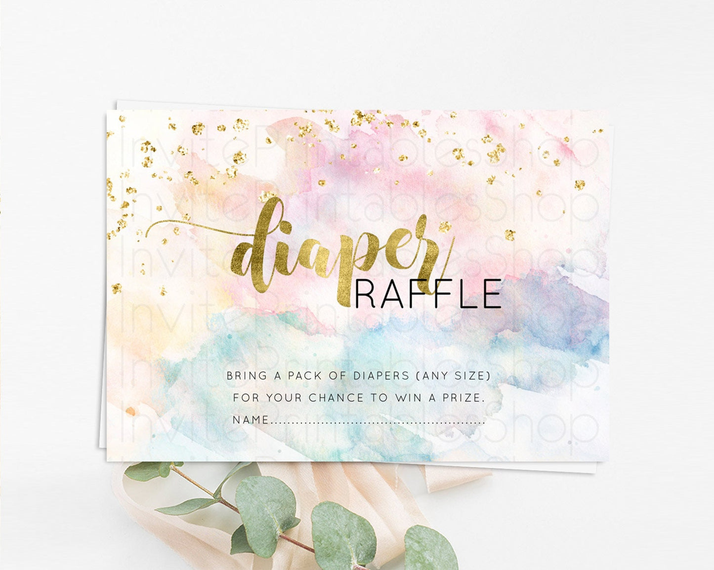 Pastel Diaper Raffle Card Pastel Rainbow Diaper Raffle Insert Colorful Ombre Watercolor Diaper Ticket Confetti Glitter Raffle Game D10265