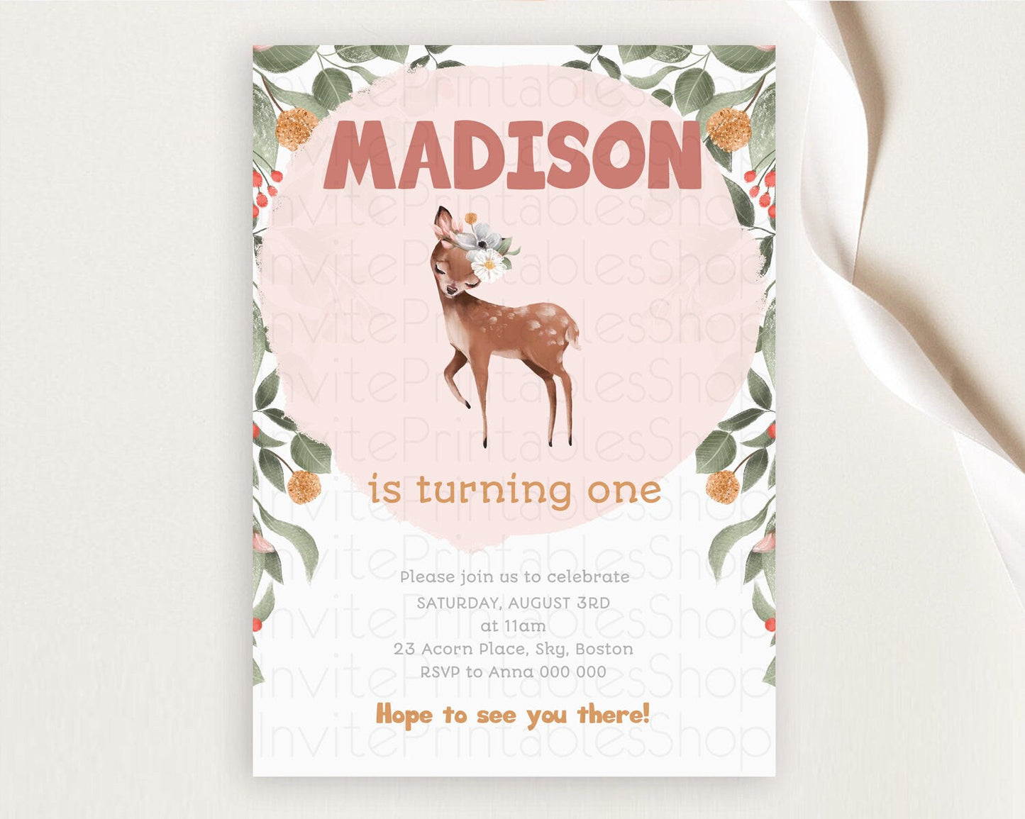 Fawn Birthday Invitation Deer Birthday Invitation Enchanted Forest Party Butterfly Pastel Flowers Whimsical 2nd 1st First Birthday D10655