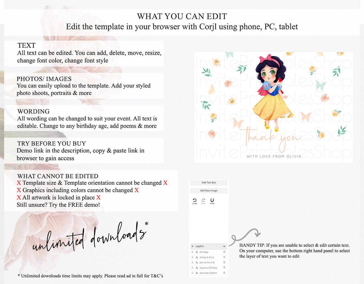 Princess Thank You Castle Thank You Card Secret Garden Birthday Thank You Card Enchanted Castle Pastel Floral Teacher Thank You Card D10356