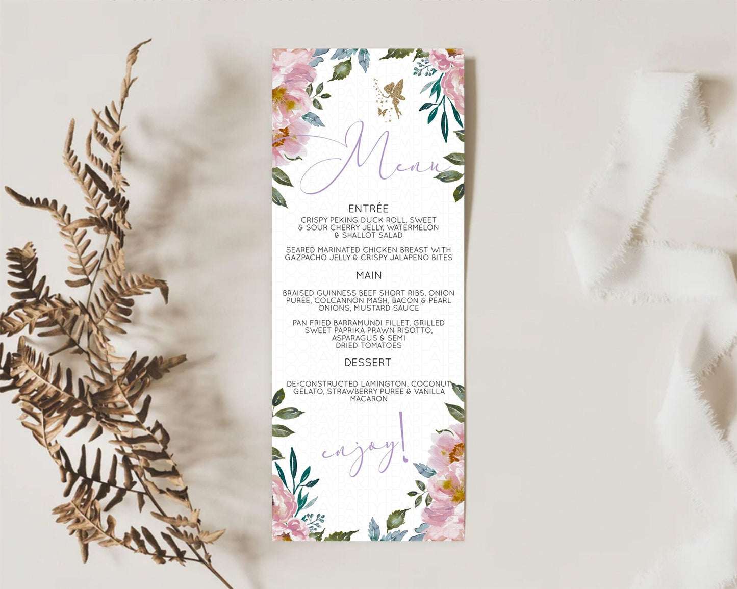 Fairy Menu Fairy Menu Template Enchanted Garden Pastel Floral Butterfly Table Decor Fairy Secret Garden Dinner Dessert Food Menu D10727