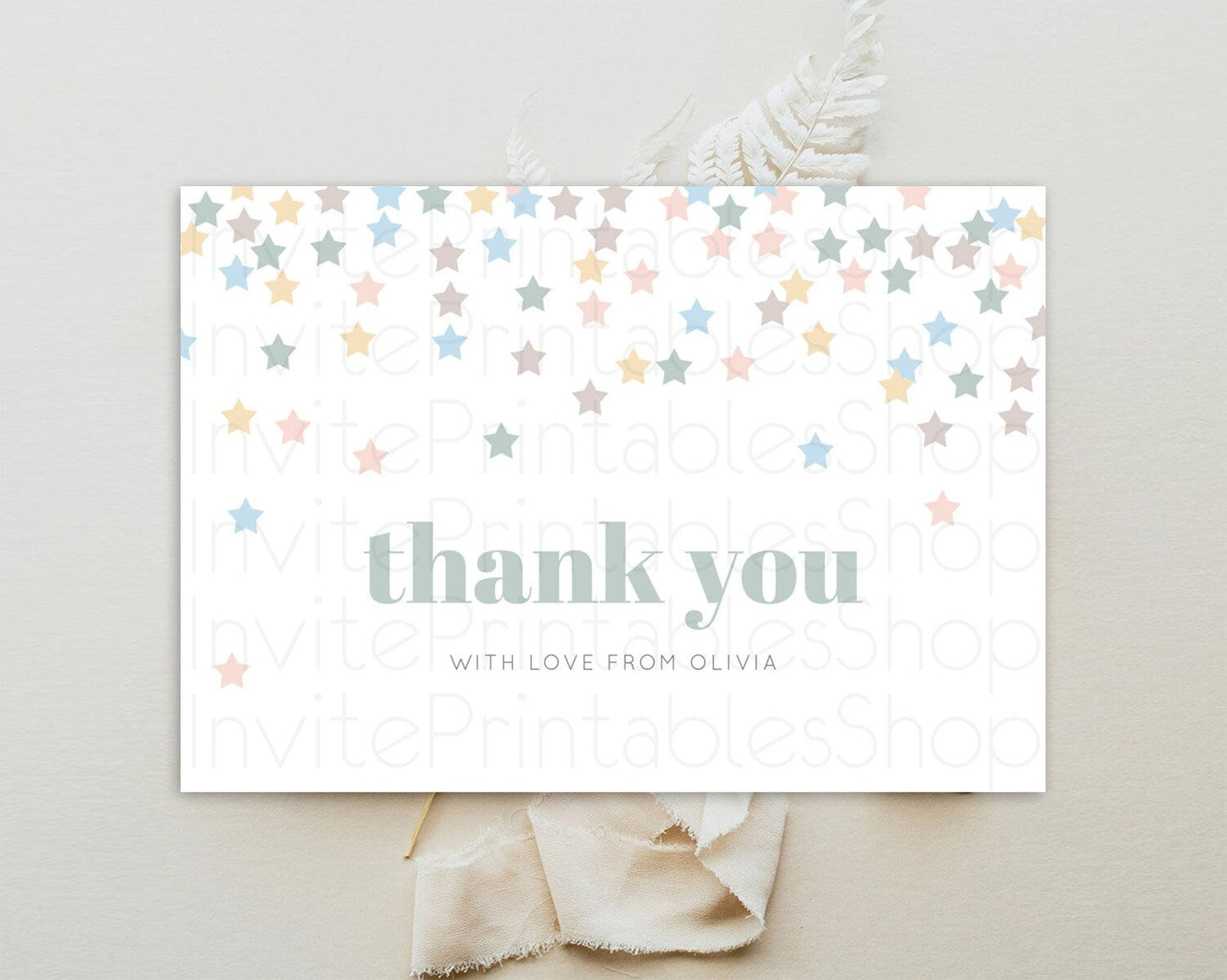 Star Thank You Card Pastel Stars Thank You Shooting Star Rainbow Colorful Confetti Twinkle Little Star Birthday Teacher Thank You D10795