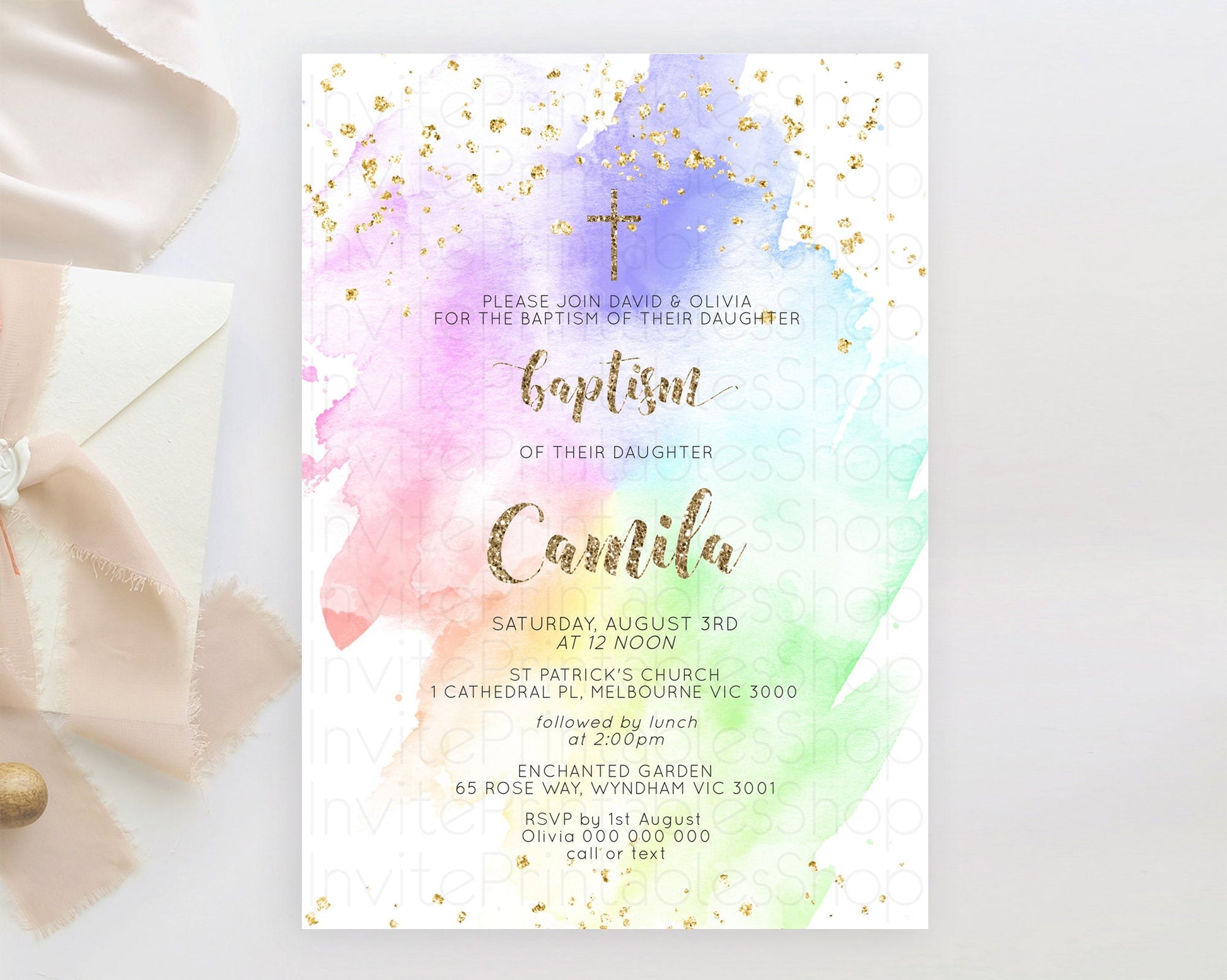 Editable Pastel Baptism Invitation Pastel Colors Watercolor Baptism 1st Birt
