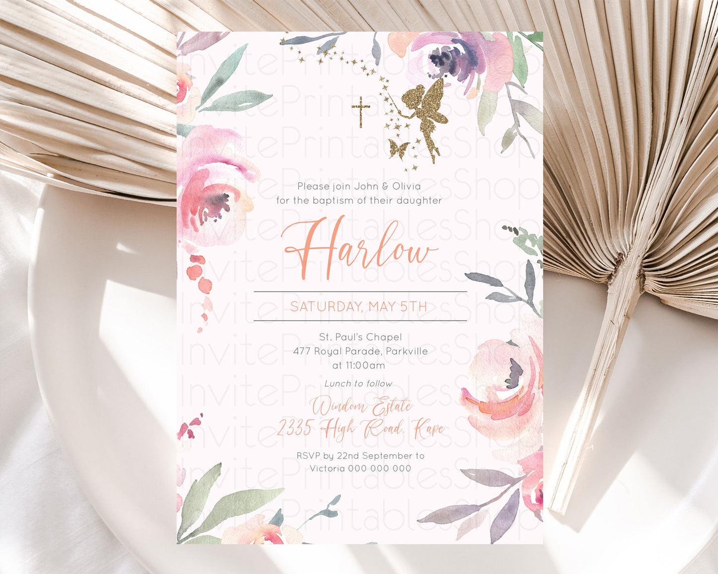 Fairy Baptism Invitation Fairy Baptism 1st Birthday Invitation Enchanted Secret Garden Christening Invite Pastel Floral Butterfly D10197