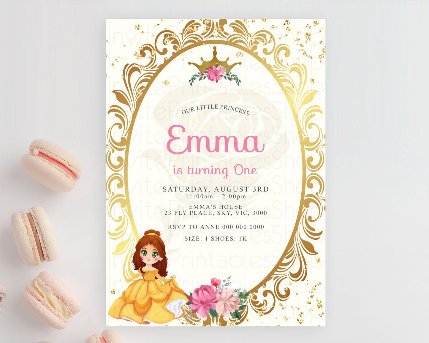 Princess Birthday Invitation Castle Invitation Royal Birthday Fairy Tale Enchanted Mirror Pastel Floral Garden 1st First Birthday D10125