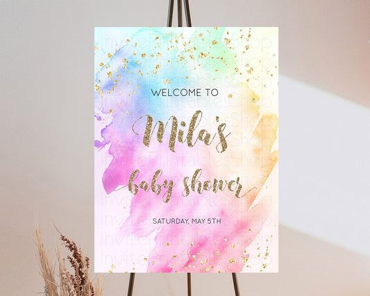 Pastel Baby Shower Welcome Sign Pastel Rainbow Welcome Sign Colorful Rainbow Confetti Watercolor Glitter Décor Pastel  Welcome Sign D10450