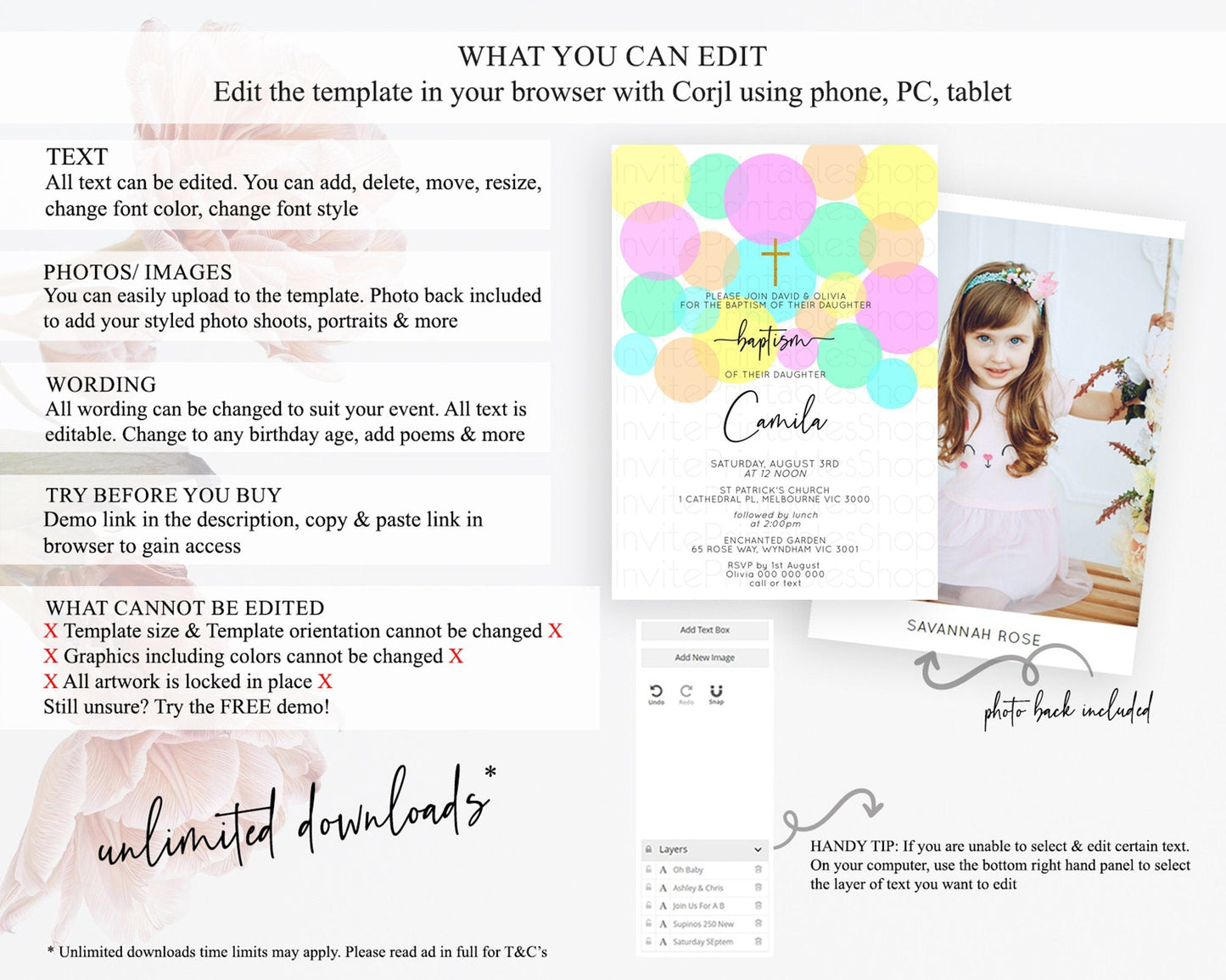 Pastel Baptism Invitation Pastel Confetti Baptism 1st Birthday Invitation Colorful Rainbow Confetti Bubbles Christening Invitation D10410