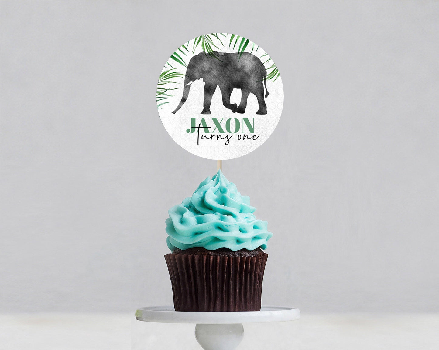 Elephant Cupcake Toppers Elephant Cupcake Elephant Party Safari Adventure Elephant Cupcake Topper Elephant Decor Zoo Fern Palm Leaf D10842
