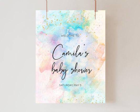 Editable Pastel Baby Shower Welcome Sign Pastel Rainbow Welcome Sign Colorfu