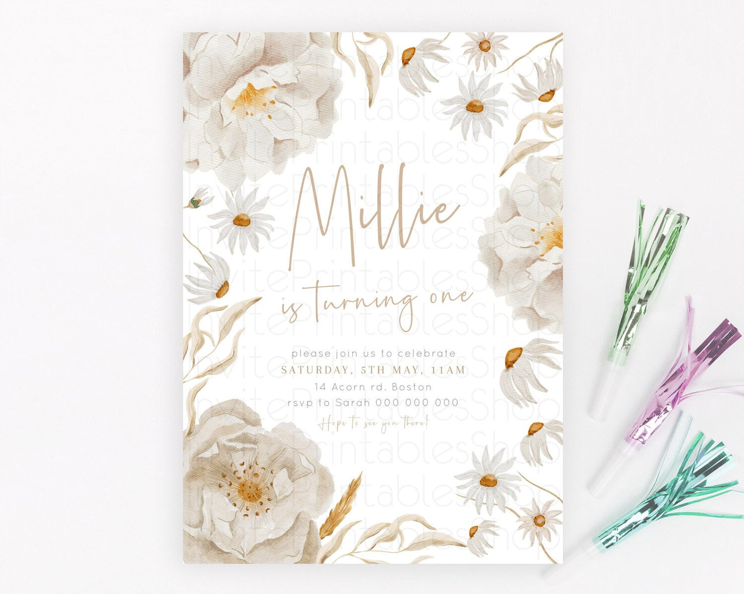 Secret Garden Invitation Wildflower Birthday Invitation Pastel Flowers Invite Enchanted Garden Boho Floral 3rd 2nd First Birthday D23356