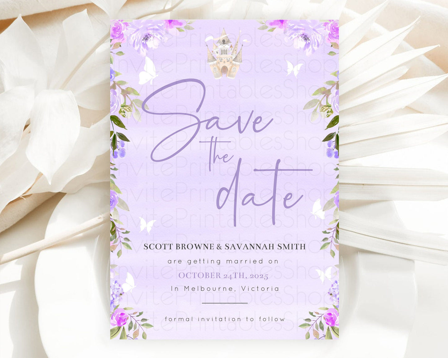 Princess Save The Date Template Secret Garden Enchanted Castle Pastel Floral Royal Party For 1st Birthday Baptism Baby Shower D10339