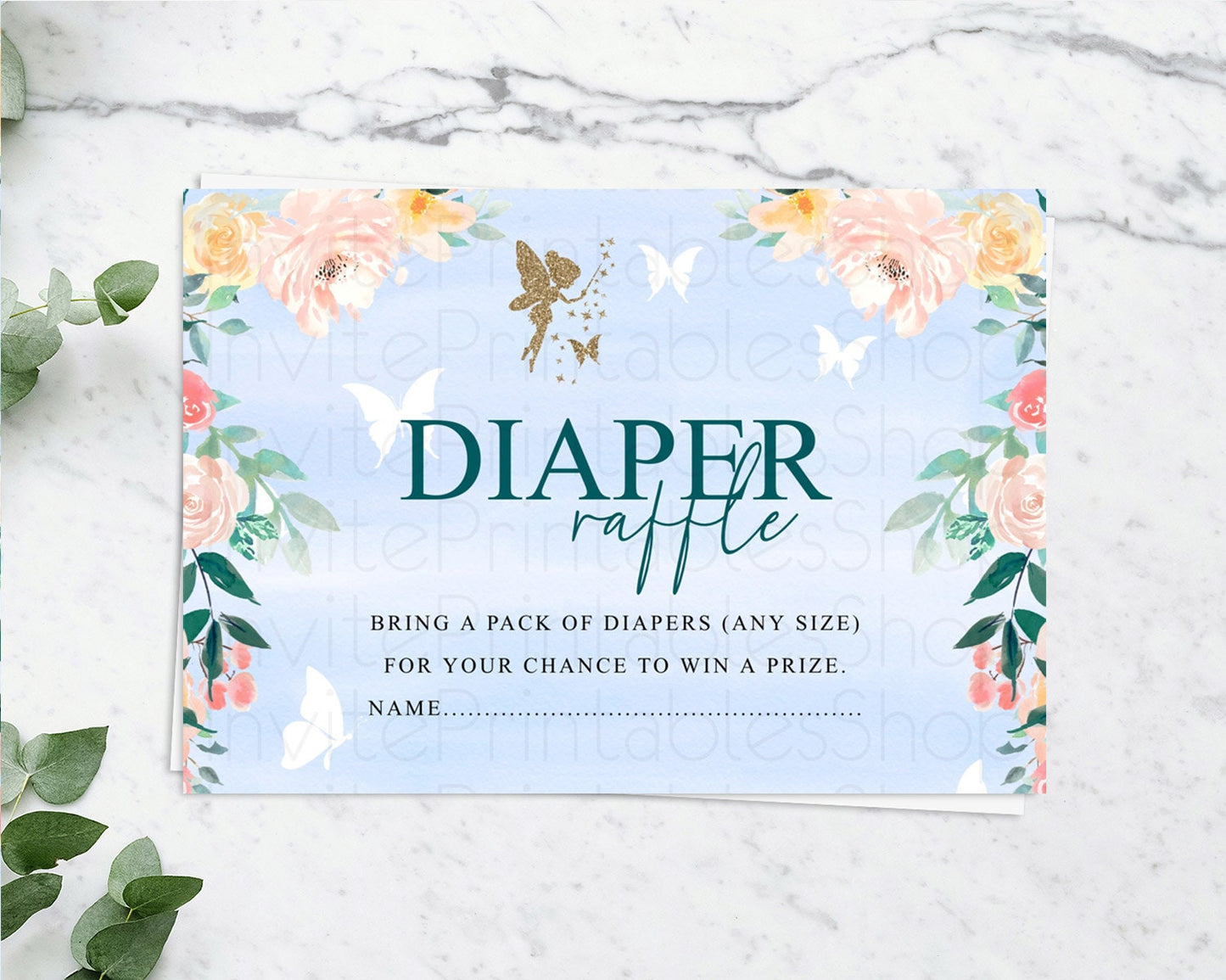 Fairy Diaper Raffle Card Fairy Diaper Insert Enchanted Garden Fairy Diaper Ticket Pastel Floral Butterfly Secret Garden Raffle Game D10794