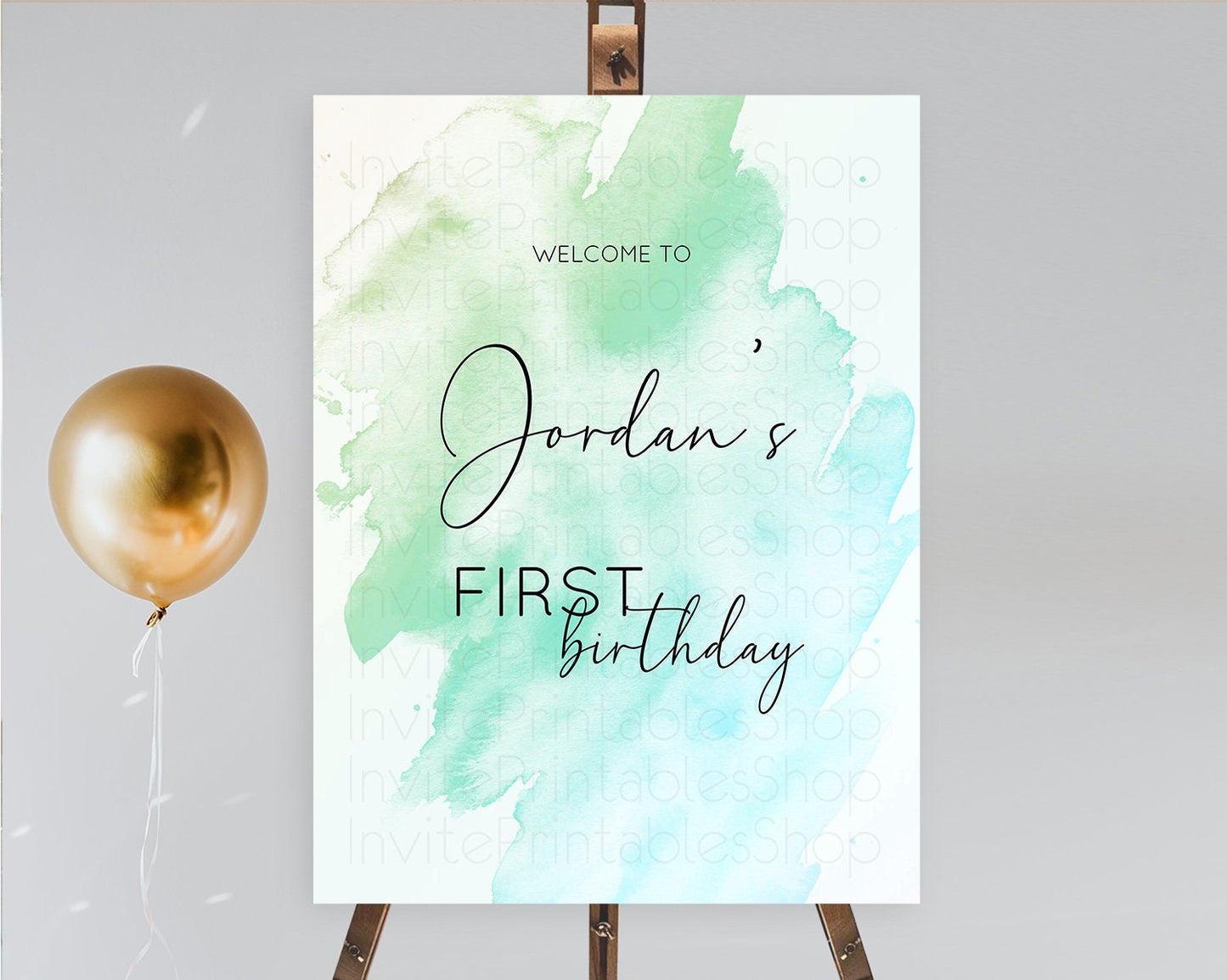 Green Welcome Sign Green Watercolor Welcome Board Pastel Green Party Decor Splash Welcome Poster First Birthday Welcome Sign D10166