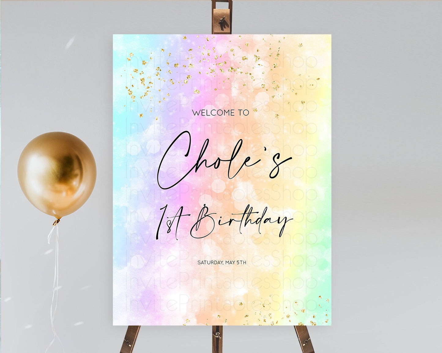 Pastel Welcome Sign Pastel Rainbow Welcome Sign Colorful Rainbow Confetti Watercolor Glitter Pastel First Birthday Welcome Sign D10647