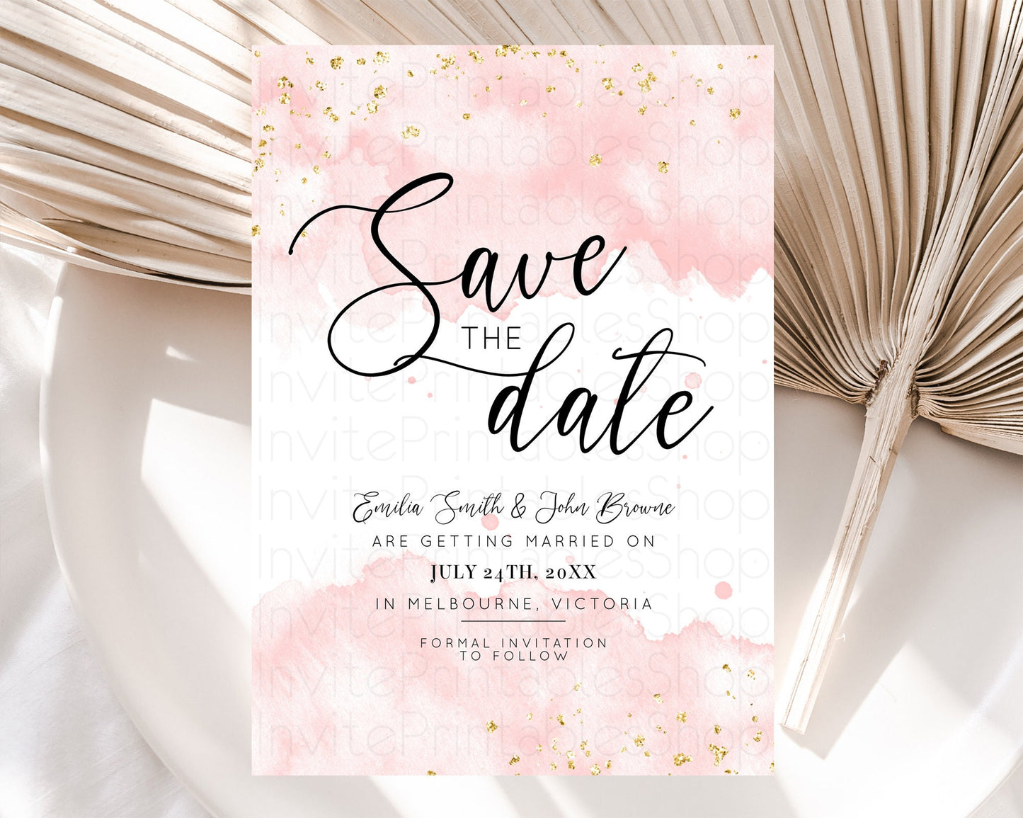 Pink Watercolor Save The Date Template Ombre Pink Watercolor Splash Party 1st Birthday Baby Shower Wedding Baptism Bridal Shower D10328